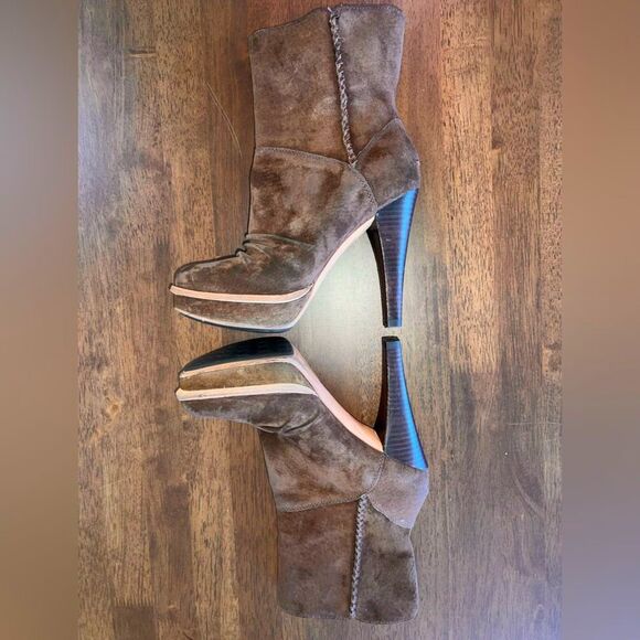 UGG Bianca Brown Italian Leather Sheepskin Suede 5" Heels Platform Sz 7.5 - Picture 5 of 11